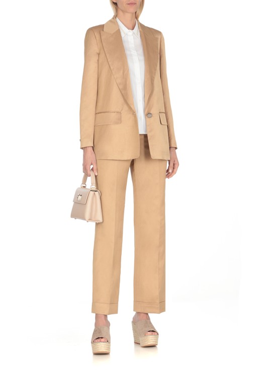 Shop Peserico Beige Linen And Cotton Blend Palazzo Trousers In Neutrals