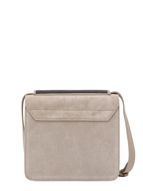Shop Brunello Cucinelli Suede Shoulder Bag With Iconic Jewel Application In Grey