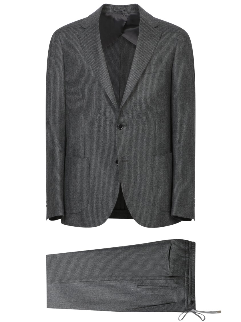 Lardini Tailored Grey Suit In Virgin Wool With Modern Fit And Pinstripe Design In Grey