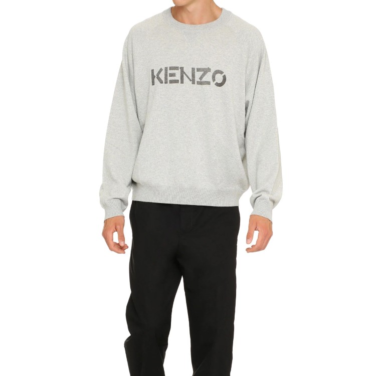 Shop Kenzo Wool Logo Sweater In Grey