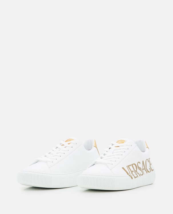 Shop Versace Calf Leather Sneakers In White