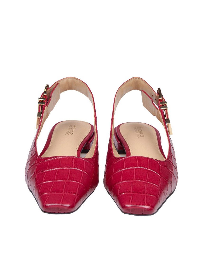 Michael Kors Darrington Sling Flat In Crocodile Print Leather In Burgundy