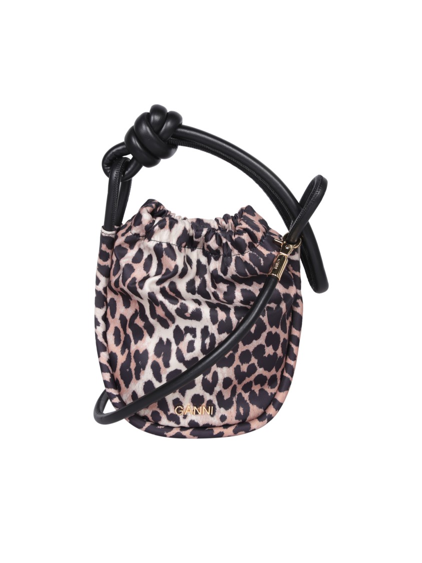 Bucket Knot Leopard Bag by Ganni in Brown color for Luxury