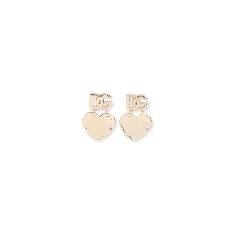 Dolce & Gabbana Heart Pendant Brass Earrings With Pearl Detail In Gold