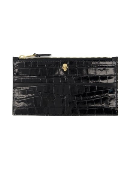 Alexander Mcqueen Flat Zip W/cc Wallet - - Black - Leather In Black