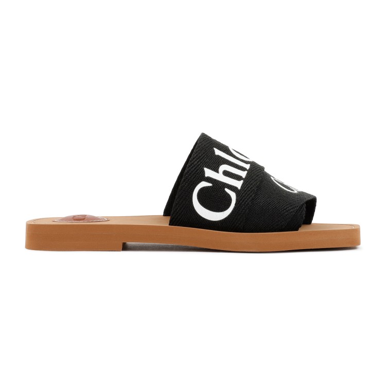 Chloé Woody Flat Logo Ribbon Slide Sandals In Brown