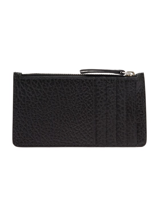 Shop Maison Margiela Black Card-holder With Four Signature Stitching In Grainy Leather