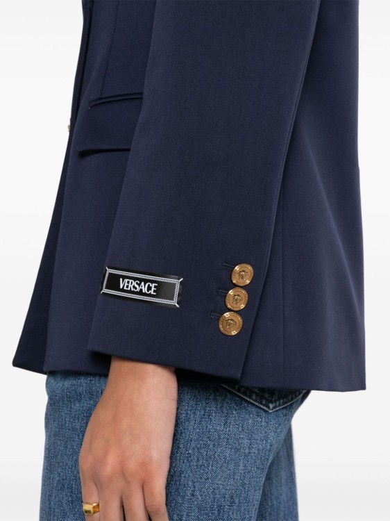 Shop Versace Navy Blue Wool Jacket In Black