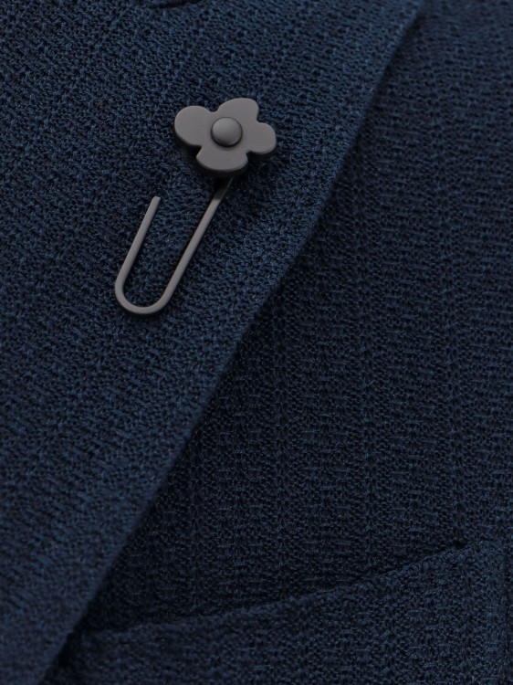 Shop Lardini Cotton Blazer With Iconic Brooch In Blue