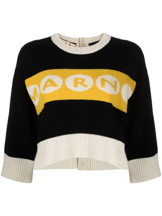 Marni Logo-inatrsia Multicolor Sweater In Black