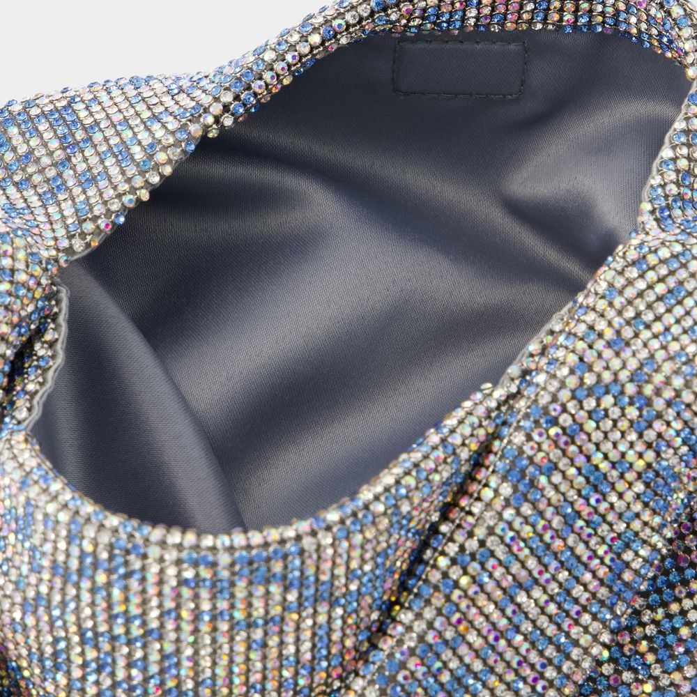 Kara Mini Crystal Mesh Armpit Bag - Polyester - Blue Pixel In Blue