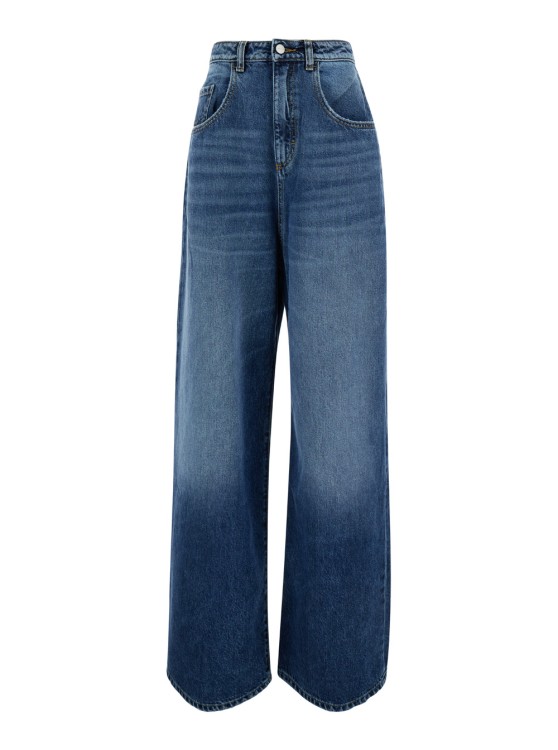 Icon Denim Blue High Waisted Wide Jeans In Cotton Denim Woman In Blue
