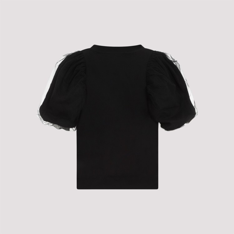 Shop Simone Rocha Black Cotton Cropped Ruched Bow T-shirt