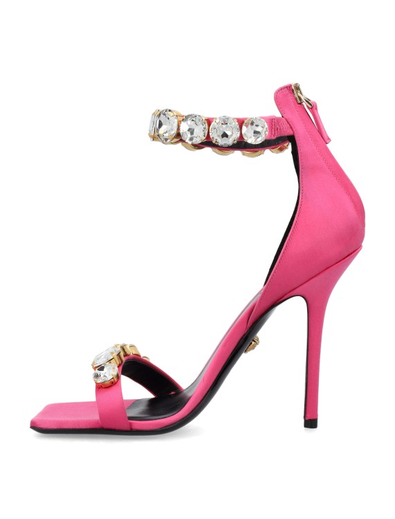 Shop Versace Fuchsia Crystal Satin Sandals In Pink