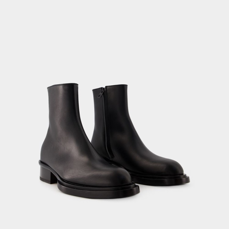 Shop Alexander Mcqueen Cuban Stack Ankle Boots - Leather - Black