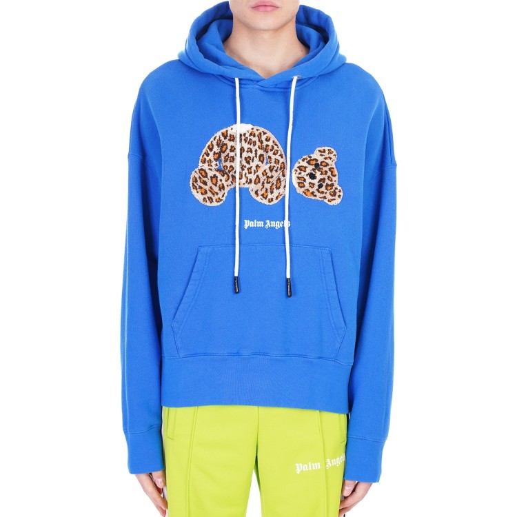 Shop Palm Angels Leopard Print Hooded Swetshirt In Blue