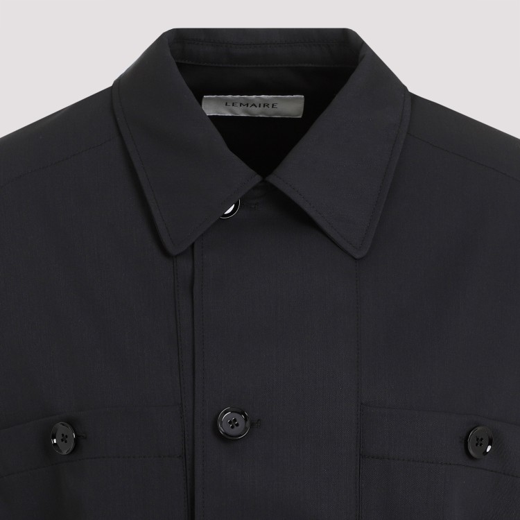 Shop Lemaire Soft Military Black Virgin Wool Overshirt