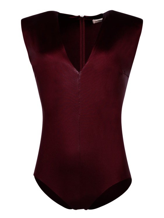 Shop Blanca Vita Deep V-neck Body Suit In Burgundy