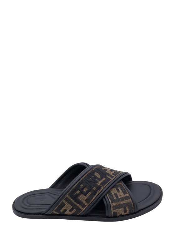 Fendi Jacquard Sandals With Embroidered Logo In Black