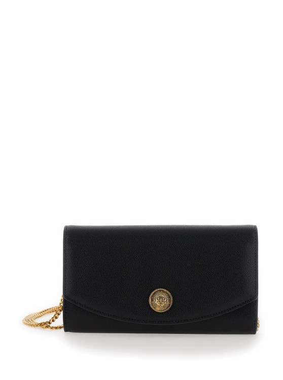 Shop Balmain Embleme Wallet On Chain-grained Calfskin In Black
