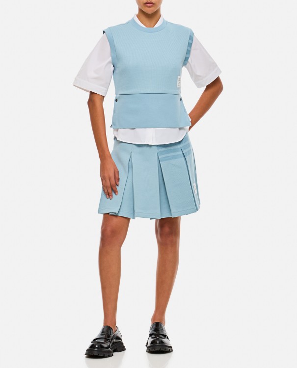 Shop Thom Browne Box Pleat Skirt In Double Face Knit In Blue