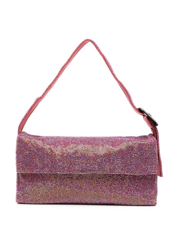 Benedetta Bruzziches Vitty La Grande Shoulder Bag With All-over Crystal Embellishment In Rhinestone Mesh In Burgundy