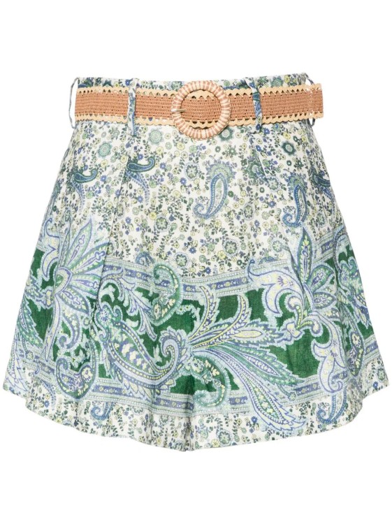 Shop Zimmermann Ottie Tuck Linen Shorts In Green