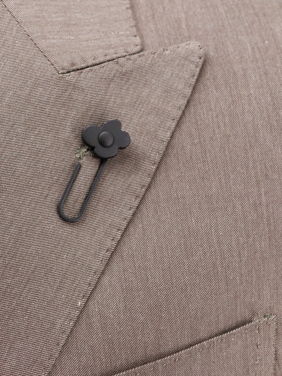 Shop Lardini Cotton And Cashmere Suit With Iconic Brooch In Brown