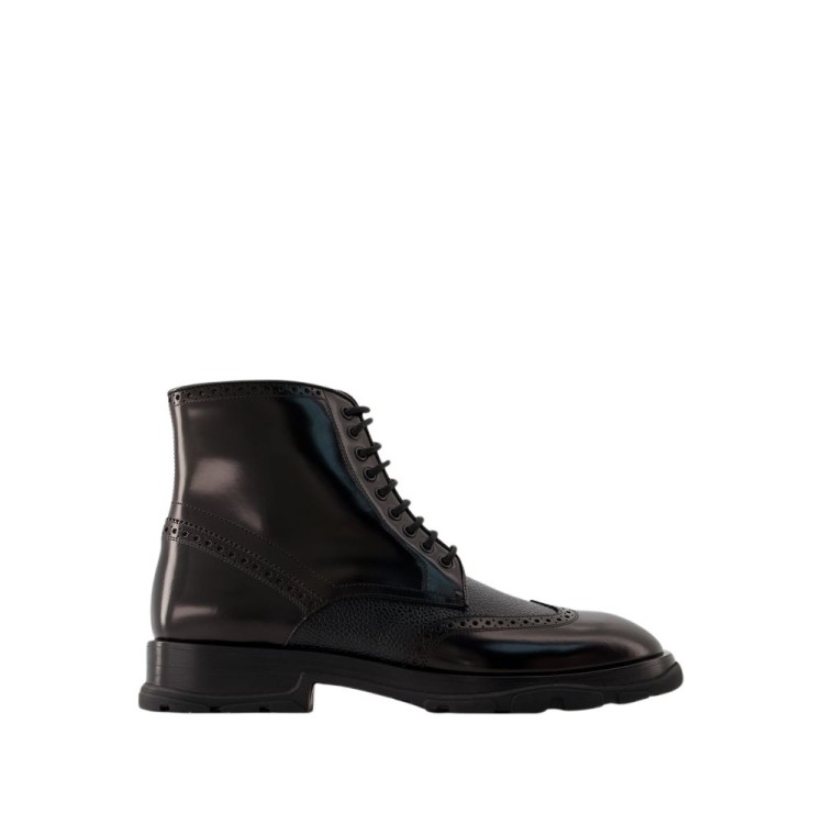 Shop Alexander Mcqueen Laced Ankle Boots - Leather - Black