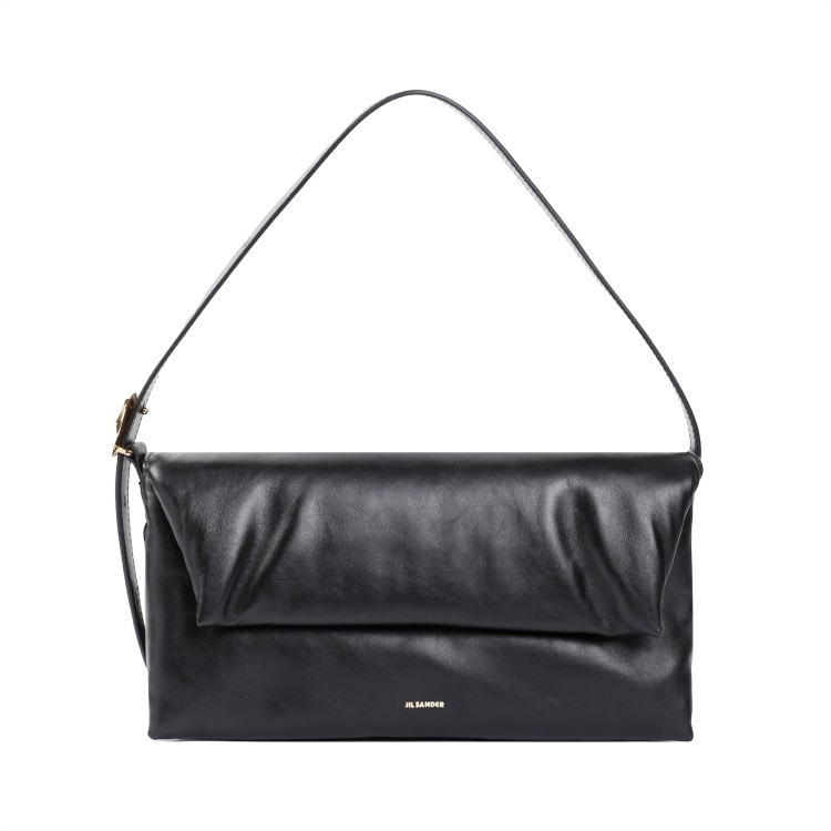 Shop Jil Sander Origami Black Nappa Calf Leather Shoulder Bag