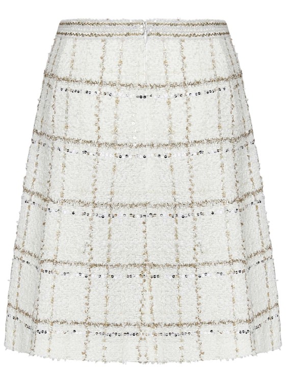 Shop Giambattista Valli Short Ivory And Gold Virgin Wool Blend Tweed Skirt In White