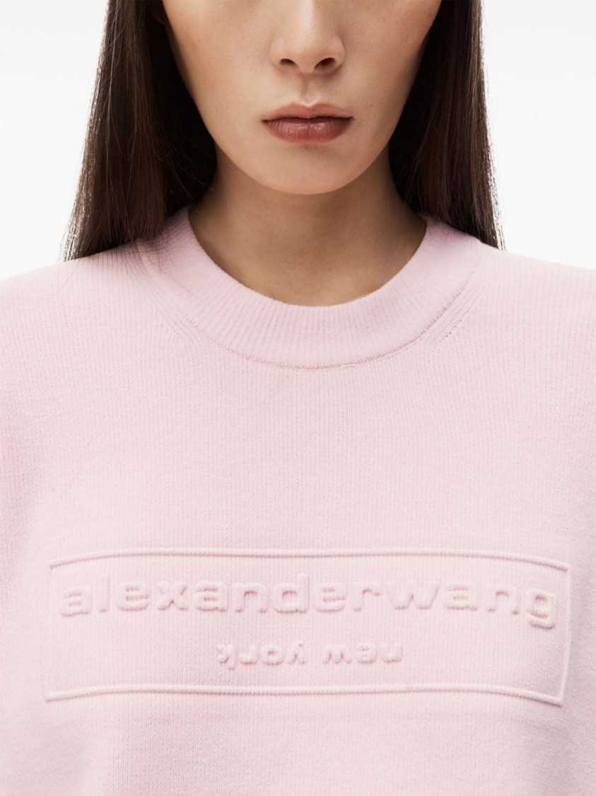 Shop Alexander Wang Logo-embossed Crew-neck Jumper In Purple