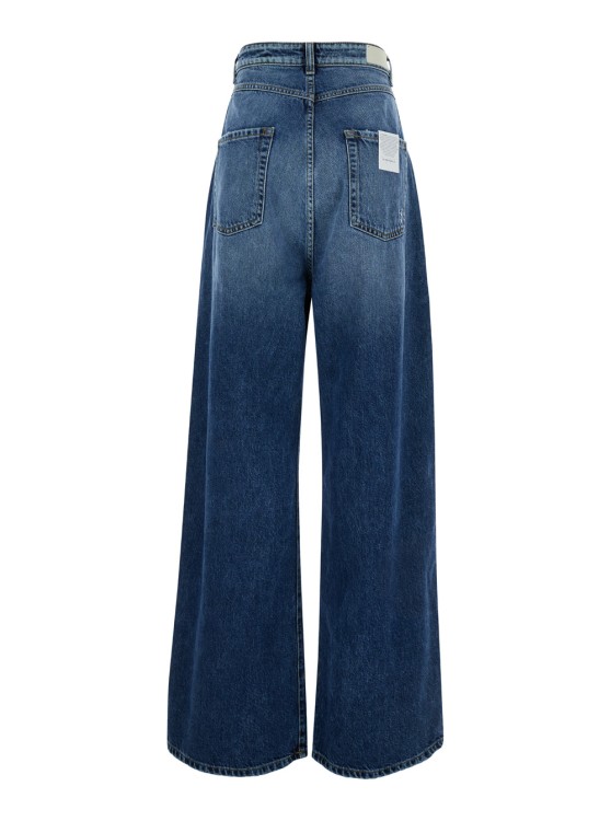 Icon Denim Blue High Waisted Wide Jeans In Cotton Denim Woman In Blue