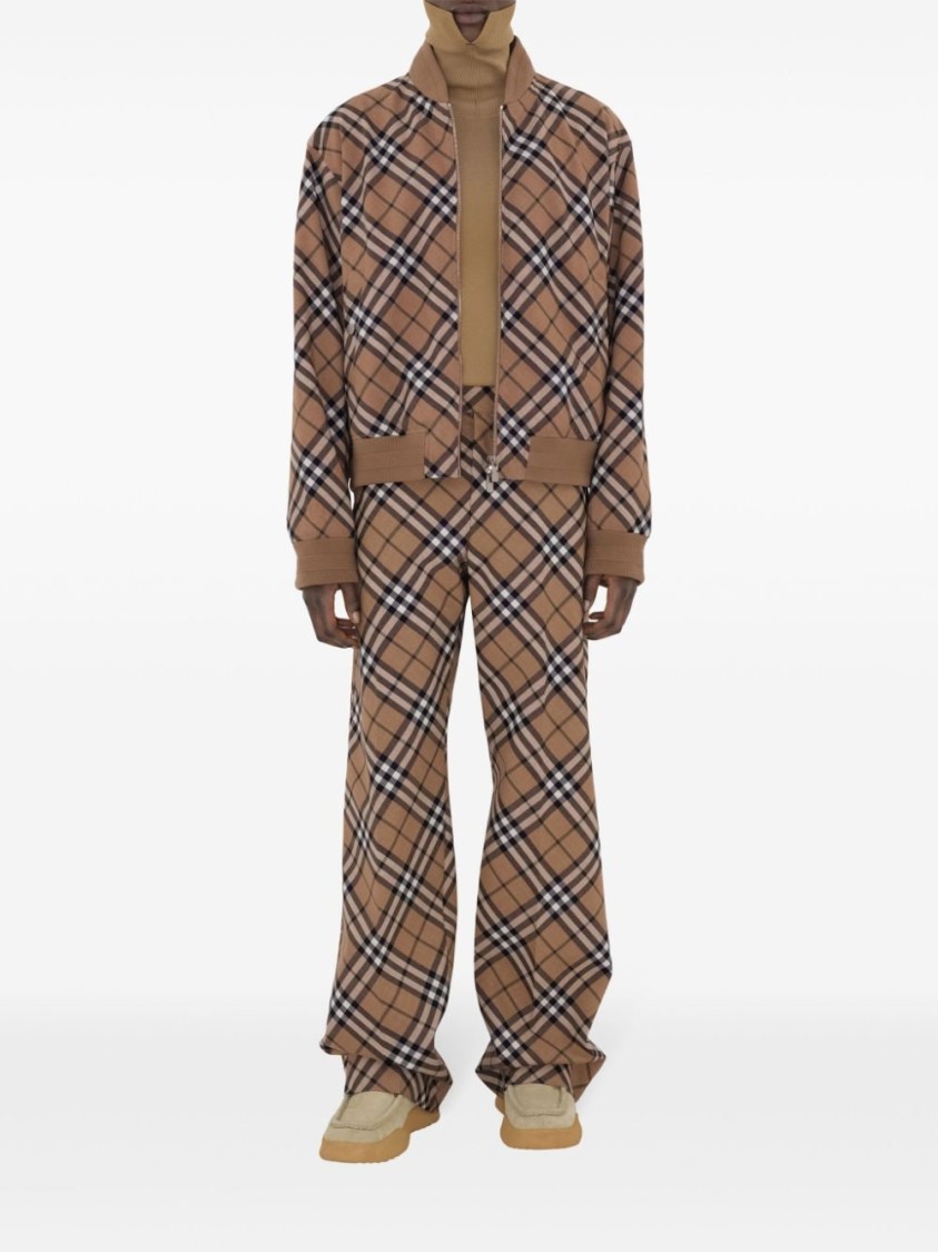 Burberry Check Print Wool Blend Harrington Jacket In Brown