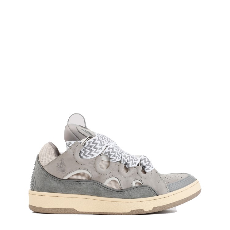 Lanvin Grey Suede Calf Leather Curb Sneakers In Gray