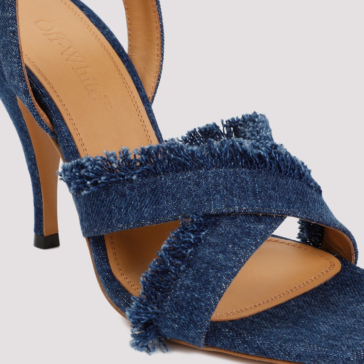 Shop Off-white Blue Cotton Curvy Heel Denim Sandal