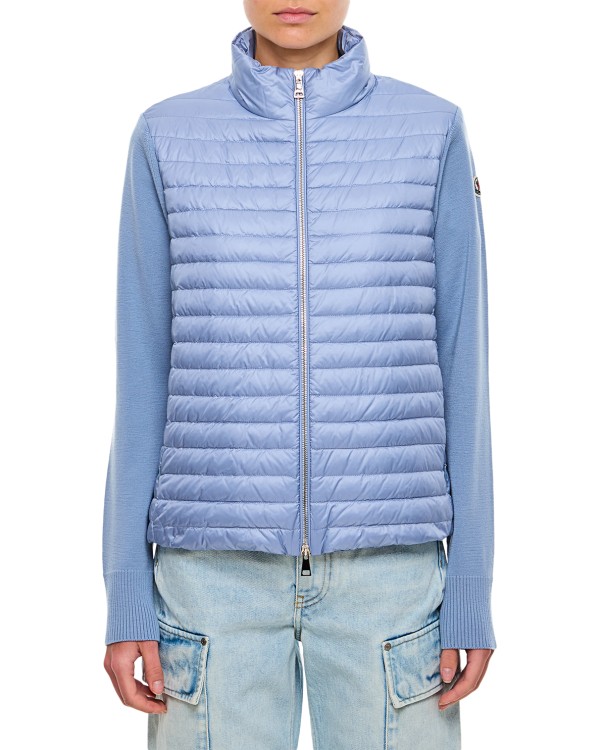 Moncler Zip-up Bimaterial Jacket In Sky Blue