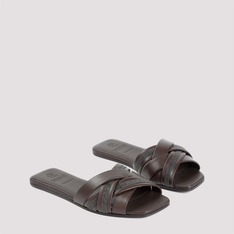Shop Brunello Cucinelli Dark Brown Leather Sandals In Grey