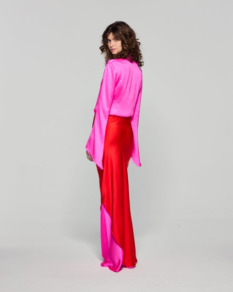 Serena Bute Double Layer Maxi Skirt In Red
