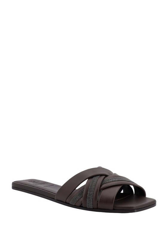 Shop Brunello Cucinelli Leather Sandals With Iconic Jewel Application In Black