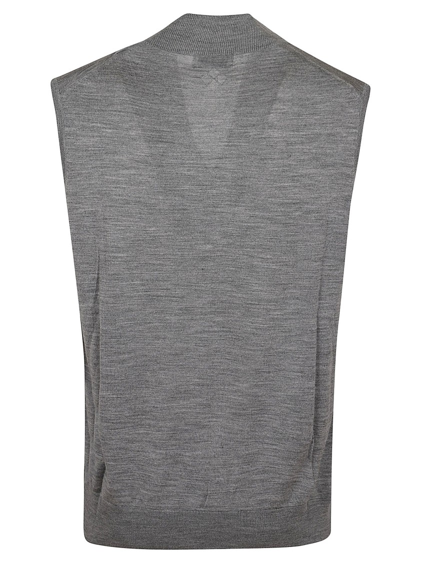 Ballantyne Premium Wool Waistcoat With Ribbed V-neck And Button Front Closure In Grey