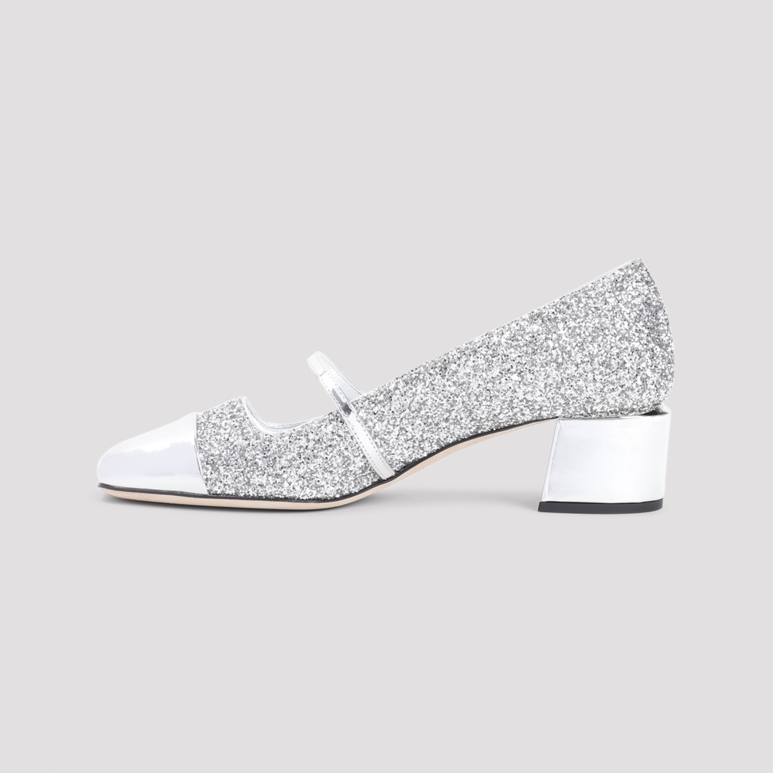 Jimmy Choo Glitter Mary Jane Pumps With Metallic Accents In Silver