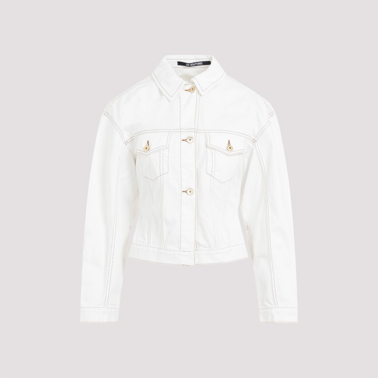 Shop Jacquemus La Veste De-nimes Off White Brown Regenerative Cotton Jacket