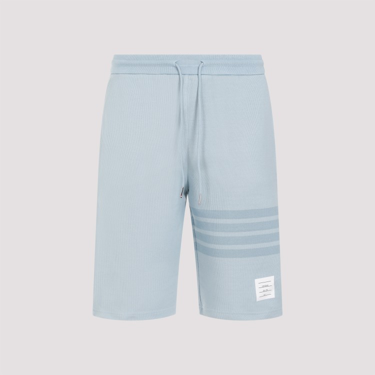 Shop Thom Browne Light Blue Cotton Denim Sweat Shorts In Grey