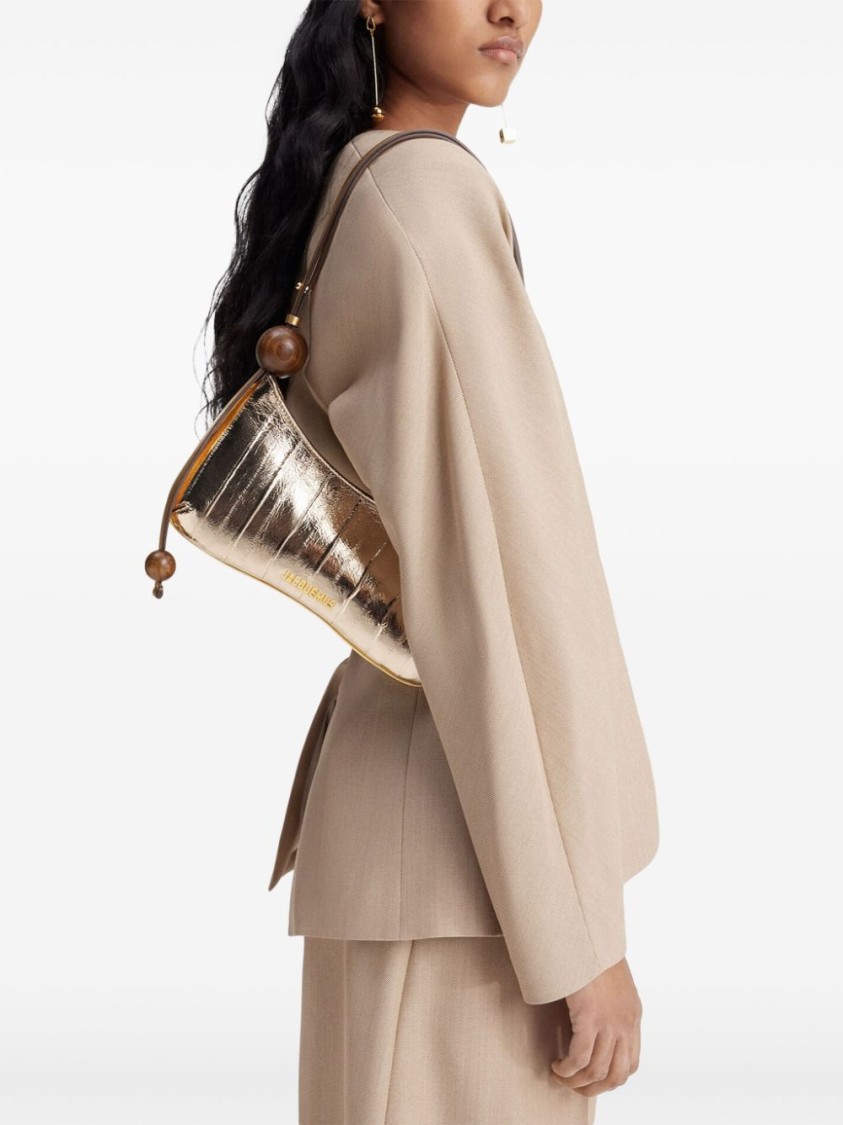Jacquemus The Bisou Perle Mirrored Leather Shoulder Bag In Gold