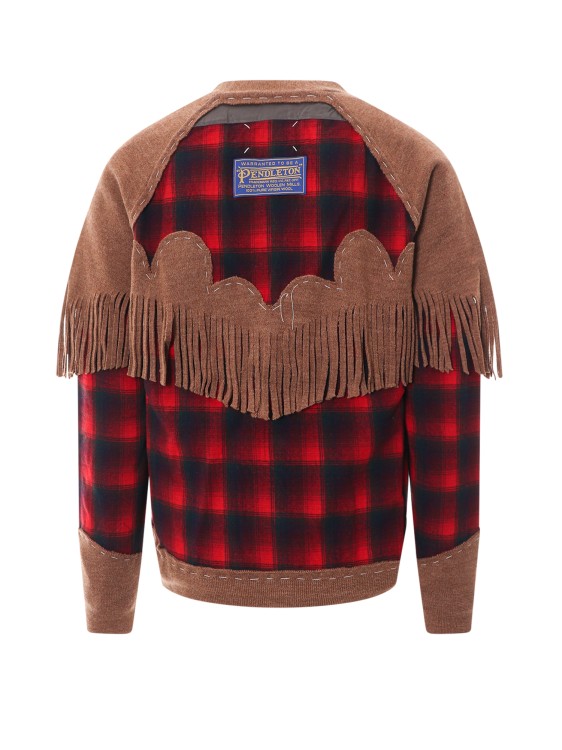 Shop Maison Margiela Pendleton Wool Cardigan With Work-in-progress Stitchings In Red