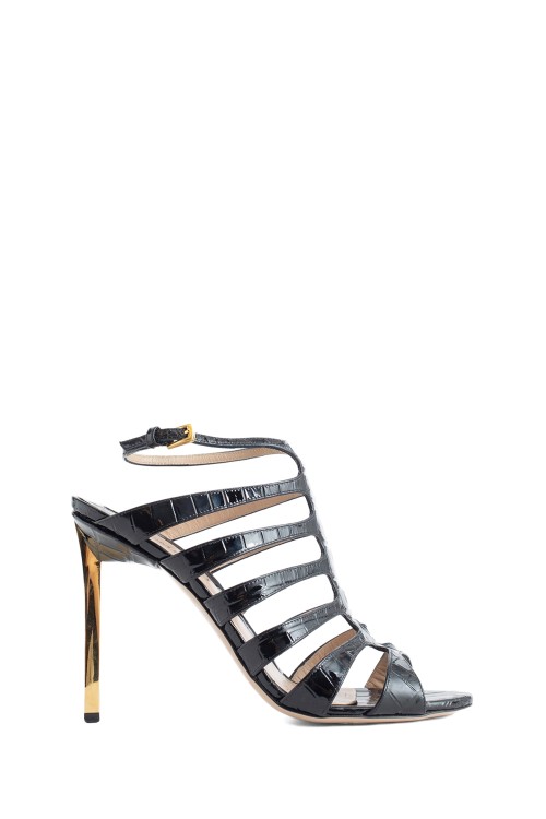 TOM FORD GLOSSY STAMPED CROCODILE SANDALS