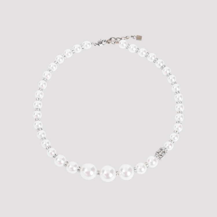 Shop Givenchy Pearl Crystal Degrade Short White Silvery Brass Necklace In Not Applicable