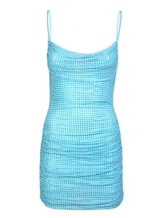 Shop Self-portrait Rhinestone Mesh Cowl Mini Light Blue Dress