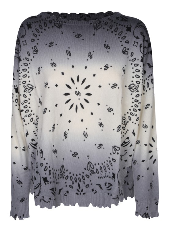 Shop Kujten Crew Neck Bandana Intarsia Design Sweater In Grey